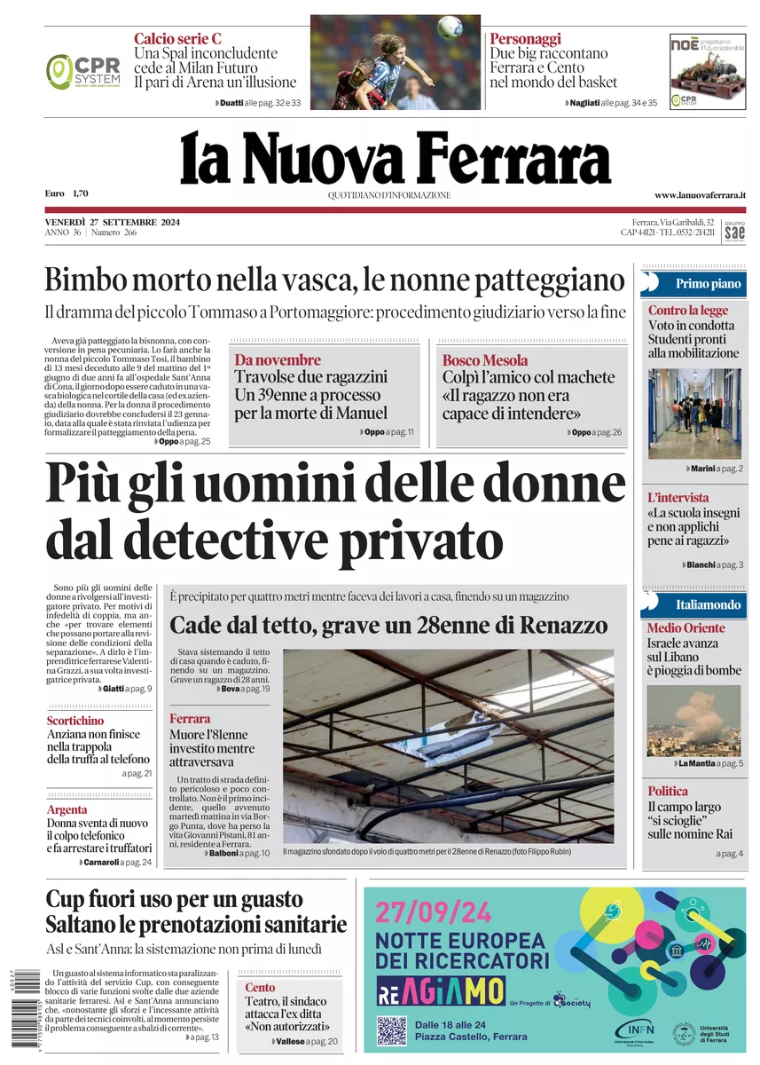 Prima-pagina-nuova ferrara-oggi-edizione-del-2024-09-27